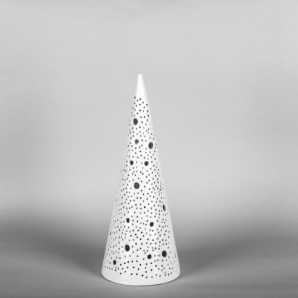 Świąteczny lampion ceramiczny biała choinka stożek