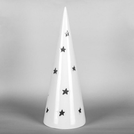 Świąteczny lampion ceramiczny biała choinka w gwiazdki