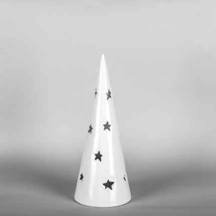 Świąteczny lampion ceramiczny biała choinka w gwiazdki