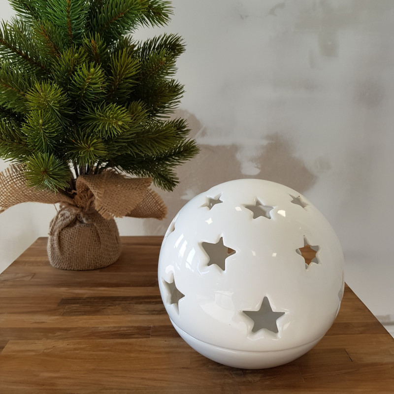 Lampion świąteczny biała kula w gwiazdki