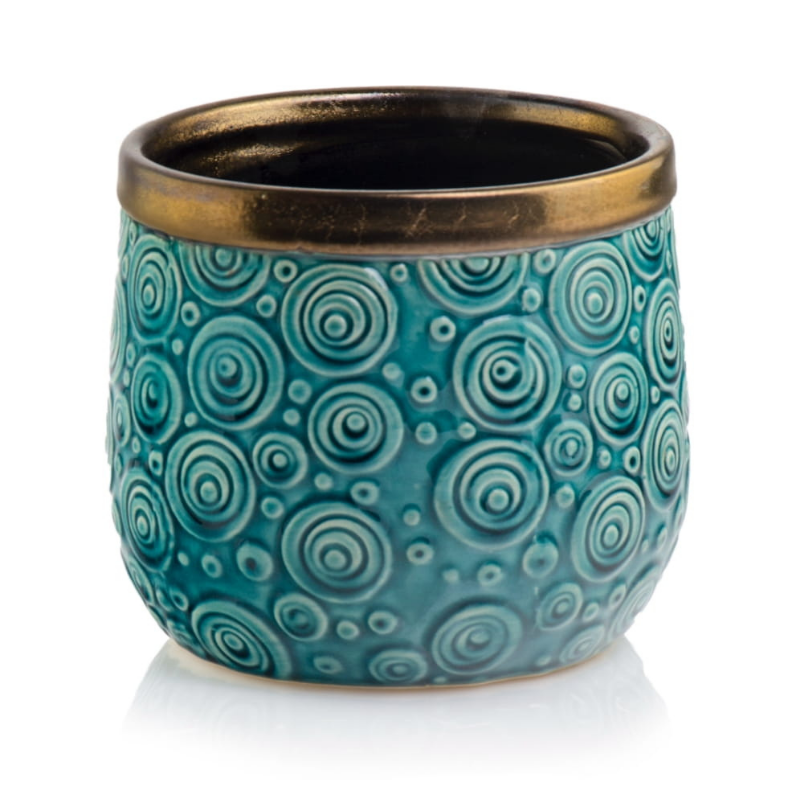 Turkusowa ceramiczna donica ze złotym brzegiem w stylu etno MHD0-02-129