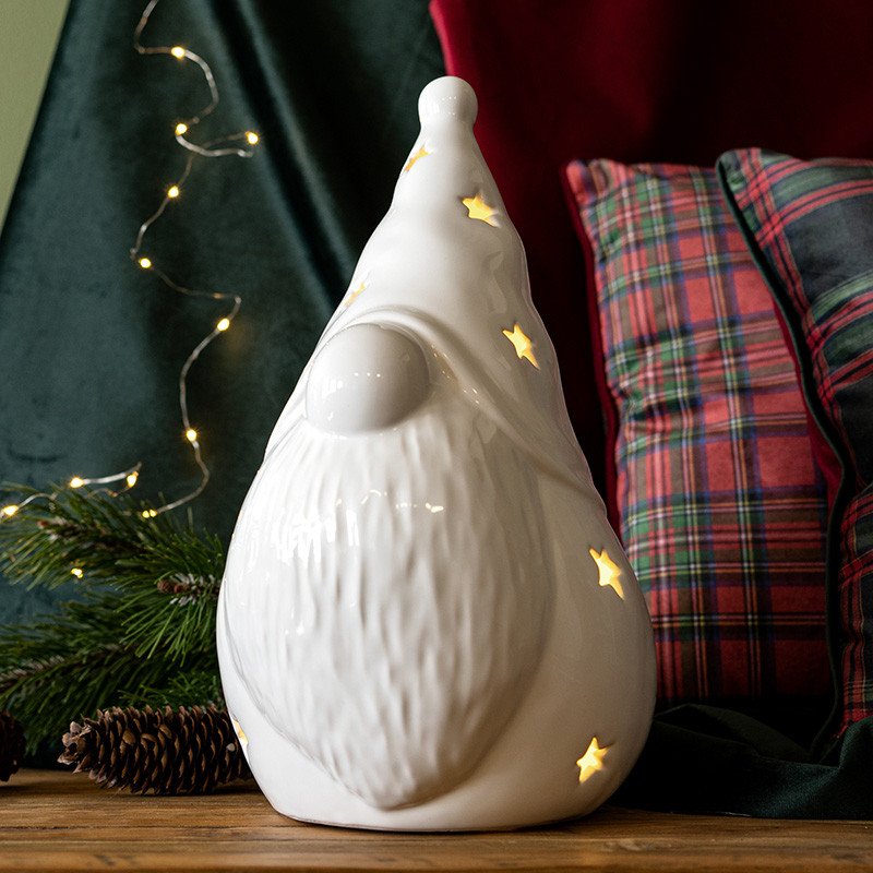 Ceramiczny wysoki lampion świąteczny leśny skrzat