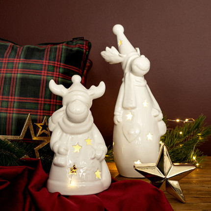 Ceramiczny lampion świąteczny renifer w czapce