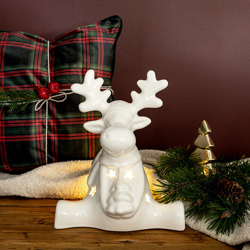 Ceramiczny lampion świąteczny duży renifer