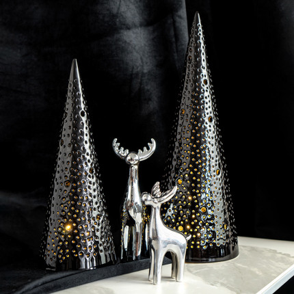Ceramiczny lampion świąteczny czarna choinka stożek