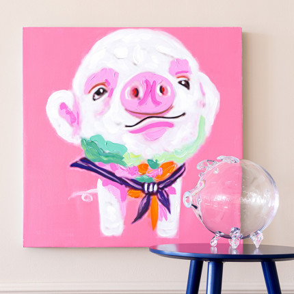 Ręcznie malowany obraz na płótnie - Śmieszna Świnka