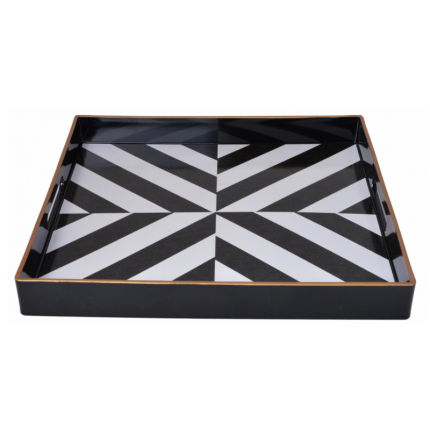 Kwadratowa taca dekoracyjna w czarno-białe paski MHZ0-07-10