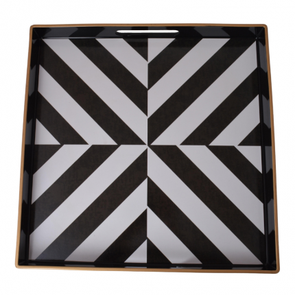 Kwadratowa taca dekoracyjna w czarno-białe paski MHZ0-07-10
