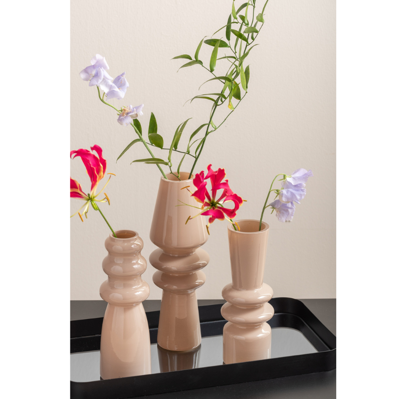 Beżowy wazon na kwiaty szklany Present Time MHD0-01-83