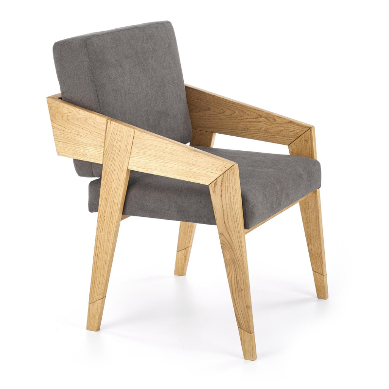 Fotel dębowy tapicerowany lite drewno szary OD RĘKI MHT 151