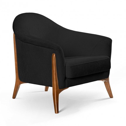 Czarny niski fotel tapicerowany na drewnianych nogach MHT 171