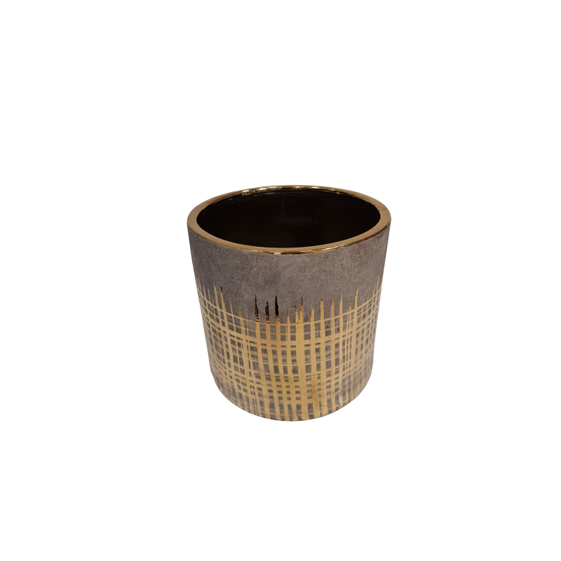 Duża szara ceramiczna donica ze złotym zdobieniem MHD0-02-137