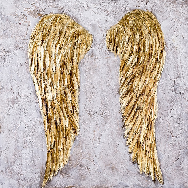 Ręcznie malowany obraz na płótnie –  Złote skrzydła anioła MHD0-10-39