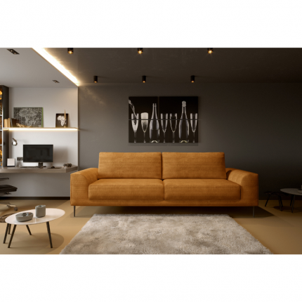 Prosta musztardowa sofa z funkcją spania sztruksowa MHT 262