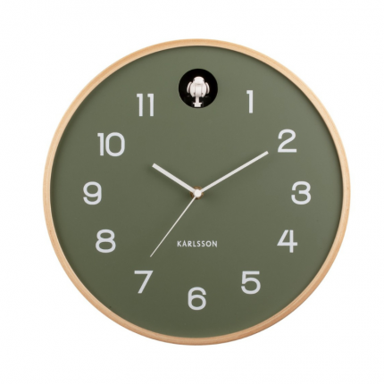 Drewniany zielony zegar z kukułką na ścianę Karlsson MHD0-08-70