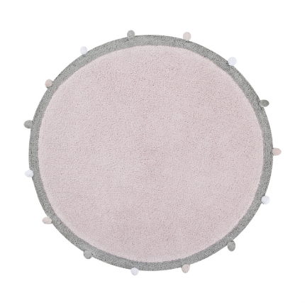 Dywan różowy okrągły bawełniany z pomponami MHD1-46